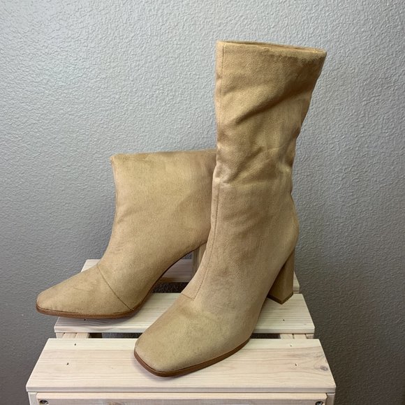 Sand  Suede Booties, Size 7 - Picture 2 of 6